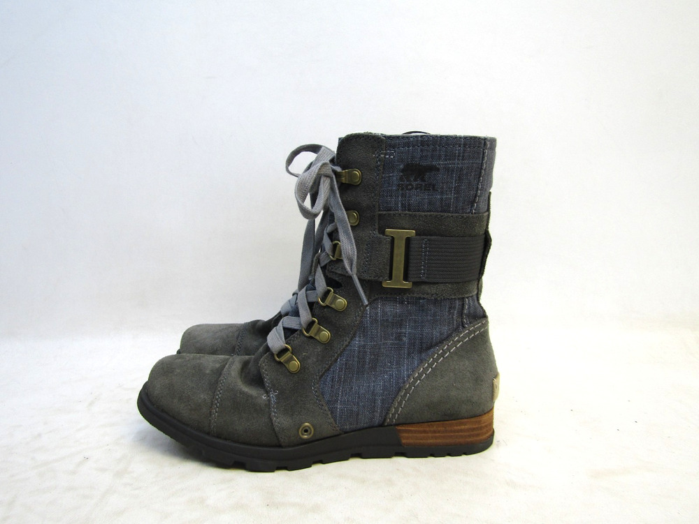 Sorel Womens Size 8 Gray Suede Blue Lace Up Ankle Fashion Boots Bootie